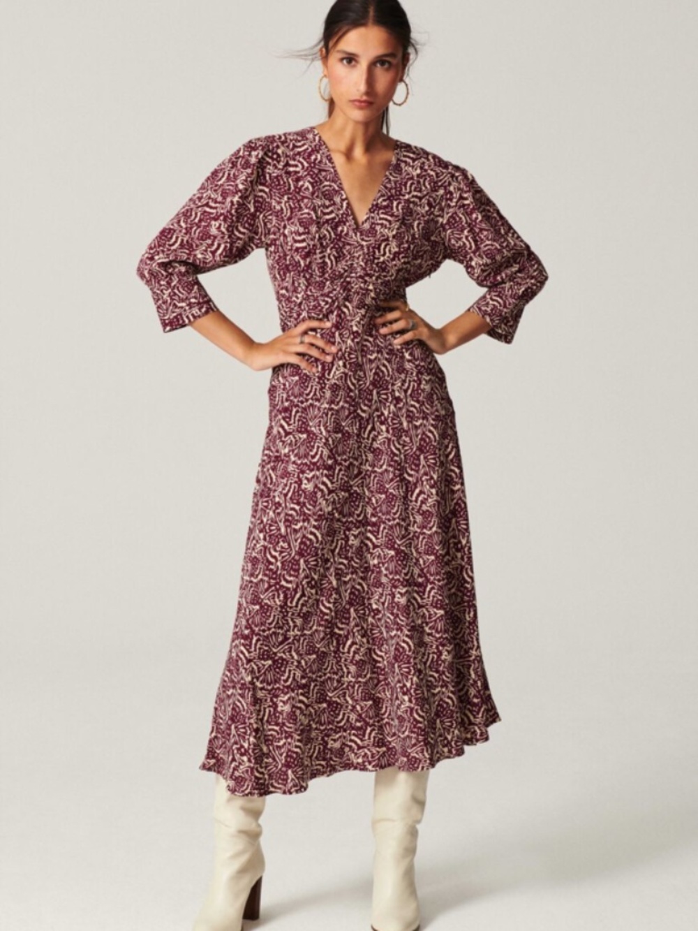 Ba&sh Loa Midi Printed Dress Raisin Burgundy Purple Size Small